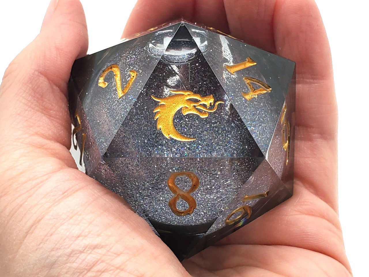 Old School Sharp Edged 55mm D20: Liquid Infused - Obsidian Fury | Deep Dive Games St. Marys