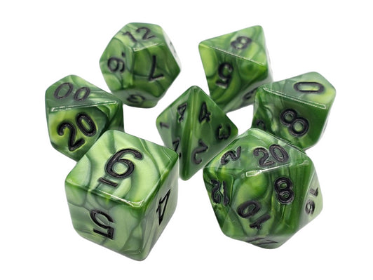 Old School 7 Piece DnD RPG Dice Set: Pearl Drop - Forest Green w/ Black - New | Deep Dive Games St. Marys