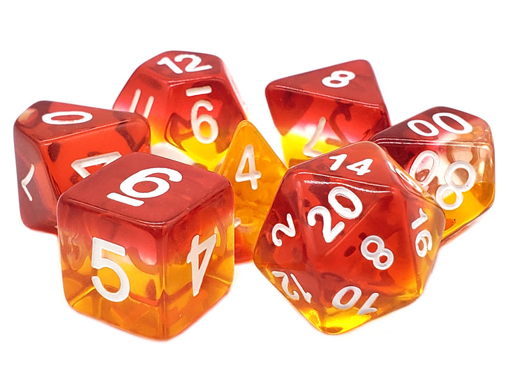 Old School 7 Piece DnD RPG Dice Set: Gradients - Translucent Phoenix Rising | Deep Dive Games St. Marys