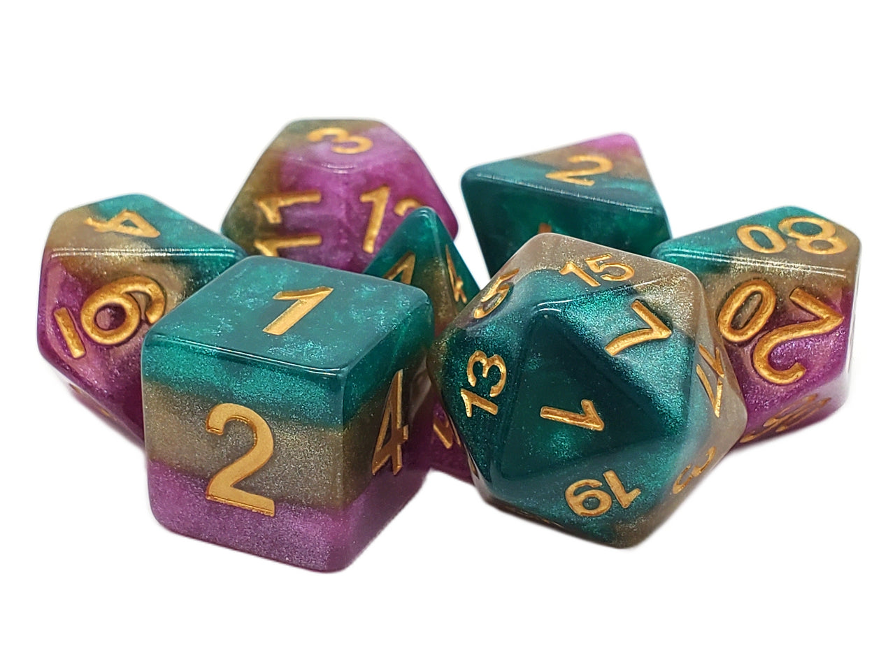 Old School 7 Piece DnD RPG Dice Set: Gradients - Queen's Court | Deep Dive Games St. Marys