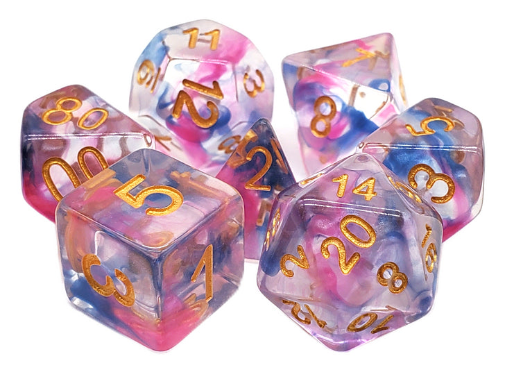 Old School 7 Piece DnD RPG Dice Set: Nebula - Rose Red & Blue | Deep Dive Games St. Marys