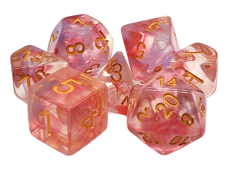 Old School 7 Piece DnD RPG Dice Set: Nebula - Rose Red Swirl | Deep Dive Games St. Marys