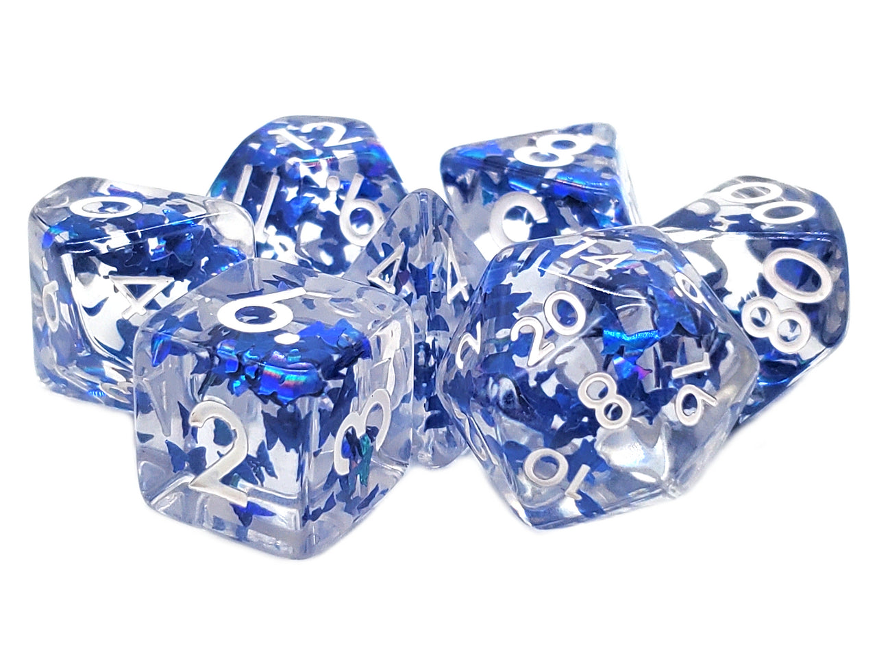 Old School 7 Piece DnD RPG Dice Set: Infused - Sapphire Butterfly | Deep Dive Games St. Marys