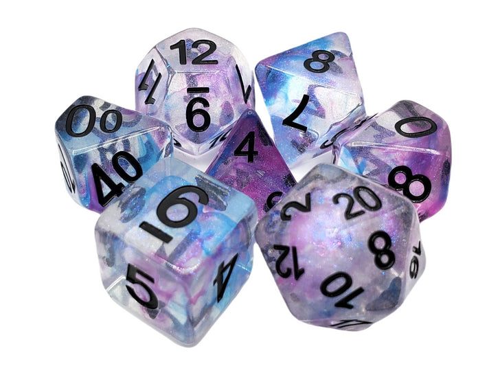 Old School 7 Piece DnD RPG Dice Set: Luminous - Silver Stream | Deep Dive Games St. Marys