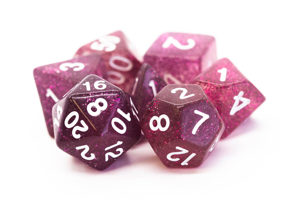 Old School 7 Piece DnD RPG Dice Set: Sparkle - Translucent Purple | Deep Dive Games St. Marys