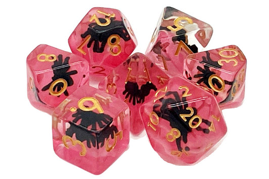 Old School 7 Piece DnD RPG Dice Set: Animal Kingdom - Spider - Black w/ Red | Deep Dive Games St. Marys