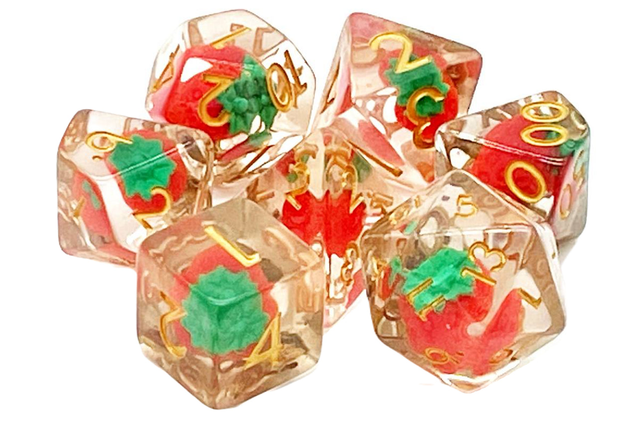 Old School 7 Piece DnD RPG Dice Set: Infused - Strawberry Fields! | Deep Dive Games St. Marys