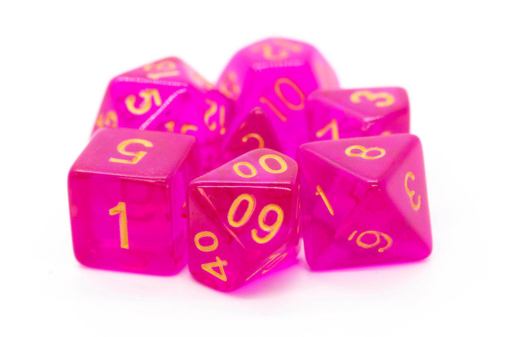 Old School 7 Piece DnD RPG Dice Set: Translucent Magenta w/ Gold | Deep Dive Games St. Marys