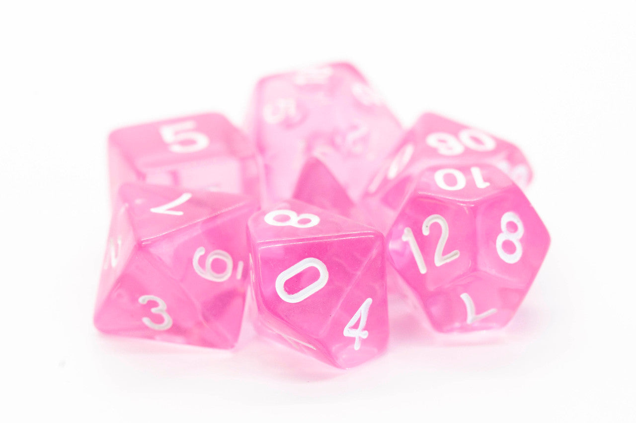 Old School 7 Piece DnD RPG Dice Set: Translucent Pink | Deep Dive Games St. Marys