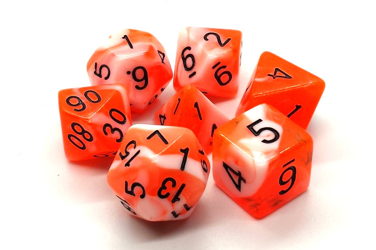 Old School 7 Piece DnD RPG Dice Set: Vorpal - Orange & White w/ Black | Deep Dive Games St. Marys