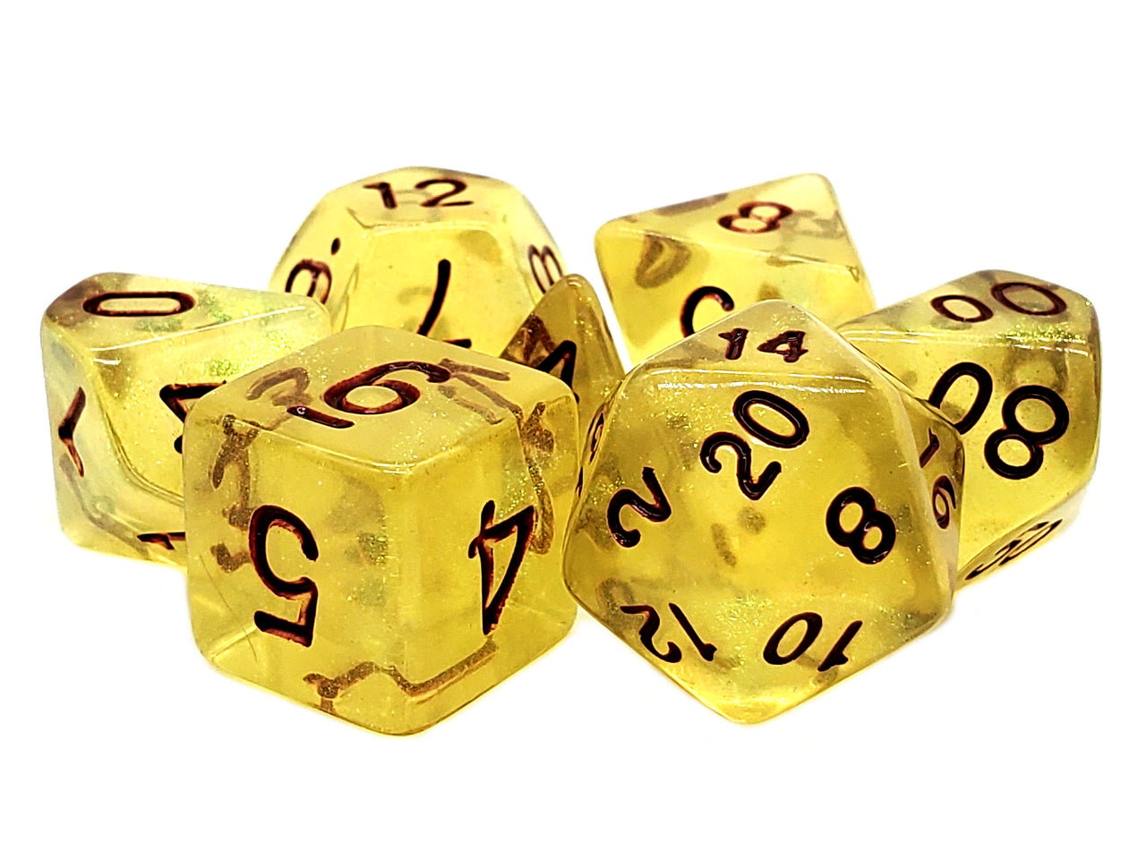 Old School 7 Piece DnD RPG Dice Set: Galaxy - Yellow Shimmer | Deep Dive Games St. Marys