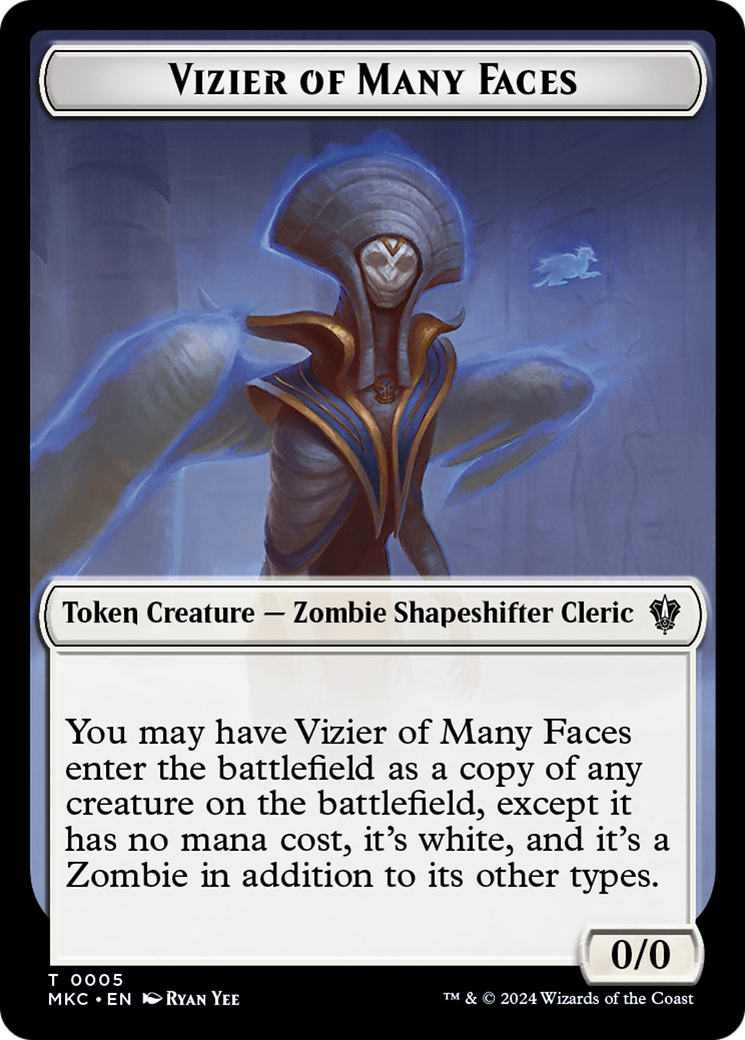 Vizier of Many Faces // Zombie Double-Sided Token [Murders at Karlov Manor Commander Tokens] | Deep Dive Games St. Marys