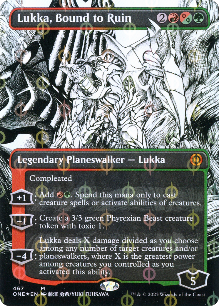 Lukka, Bound to Ruin (Borderless Manga Step-and-Compleat Foil) [Phyrexia: All Will Be One] | Deep Dive Games St. Marys