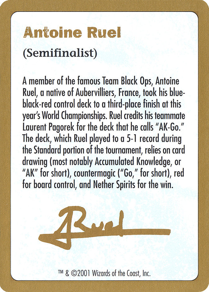 Antoine Ruel Bio [World Championship Decks 2001] | Deep Dive Games St. Marys