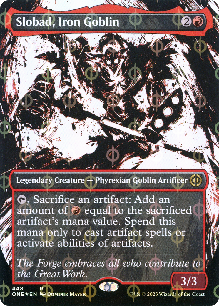 Slobad, Iron Goblin (Borderless Ichor Step-and-Compleat Foil) [Phyrexia: All Will Be One] | Deep Dive Games St. Marys