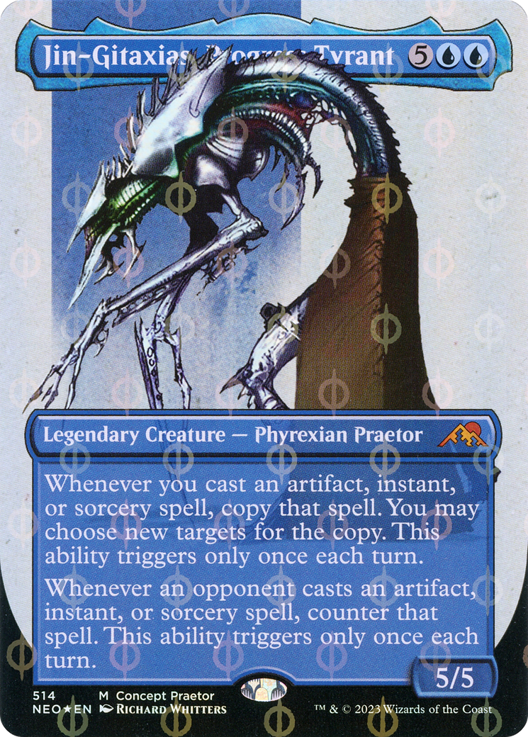 Jin-Gitaxias, Progress Tyrant (Borderless Concept Praetors Step-and-Compleat Foil) [Phyrexia: All Will Be One] | Deep Dive Games St. Marys