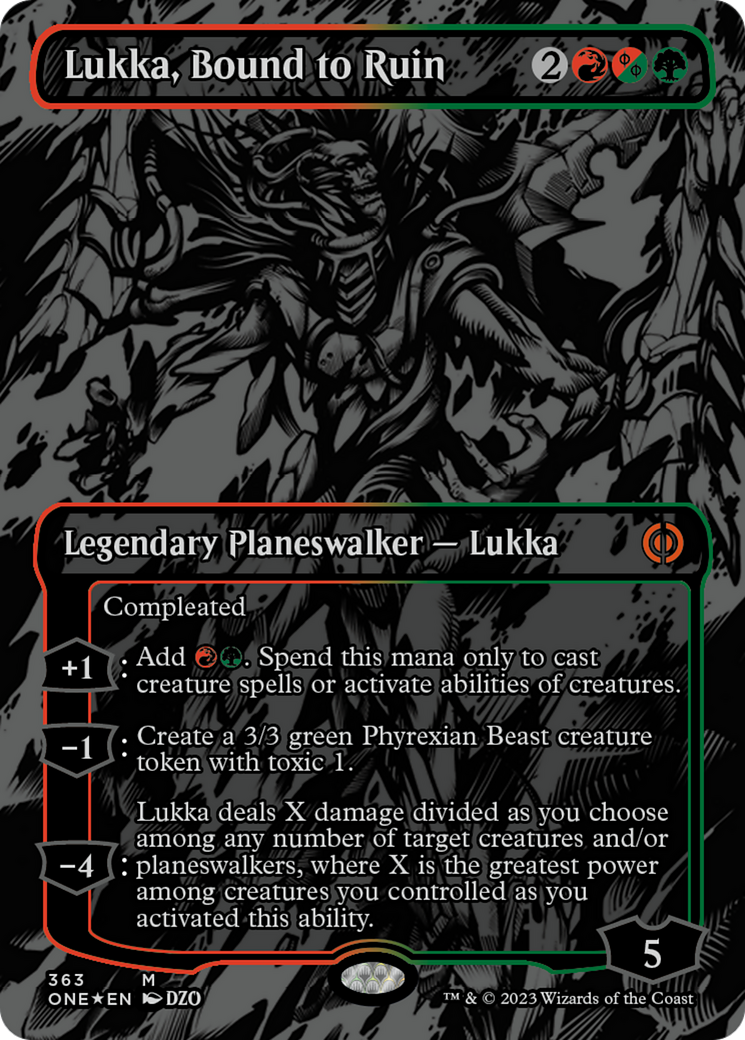 Lukka, Bound to Ruin (Oil Slick Raised Foil) [Phyrexia: All Will Be One] | Deep Dive Games St. Marys