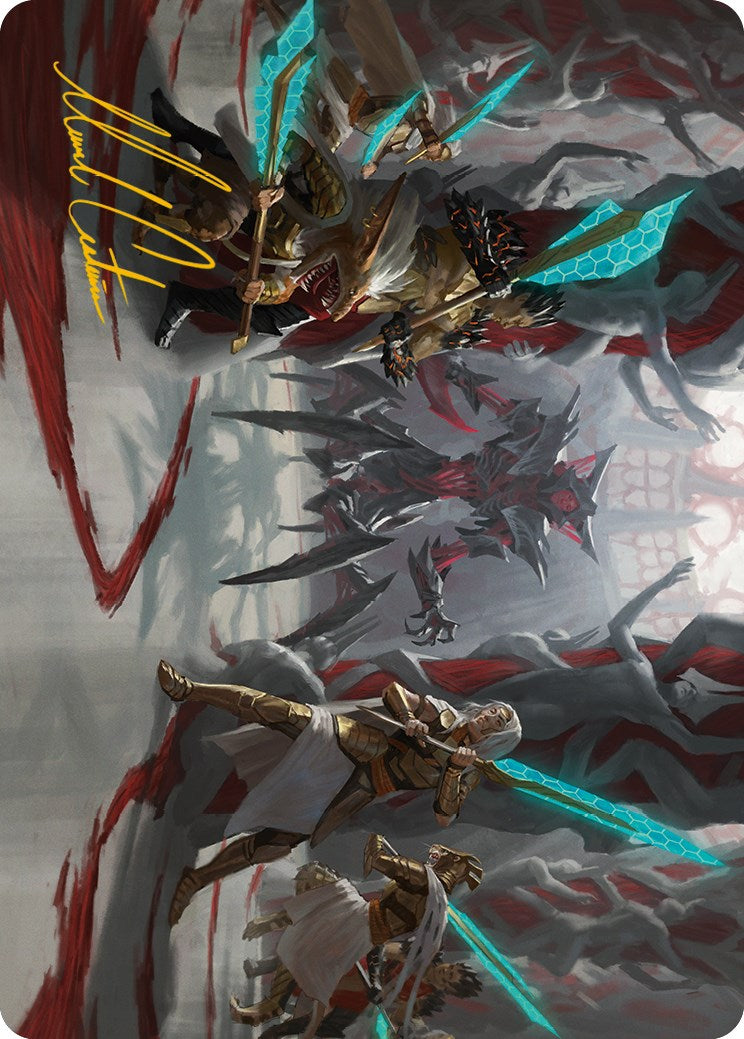 Goldwardens' Gambit Art Card (Gold-Stamped Signature) [Phyrexia: All Will Be One Art Series] | Deep Dive Games St. Marys
