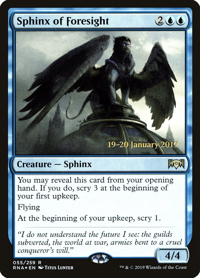 Sphinx of Foresight [Ravnica Allegiance Prerelease Promos] | Deep Dive Games St. Marys