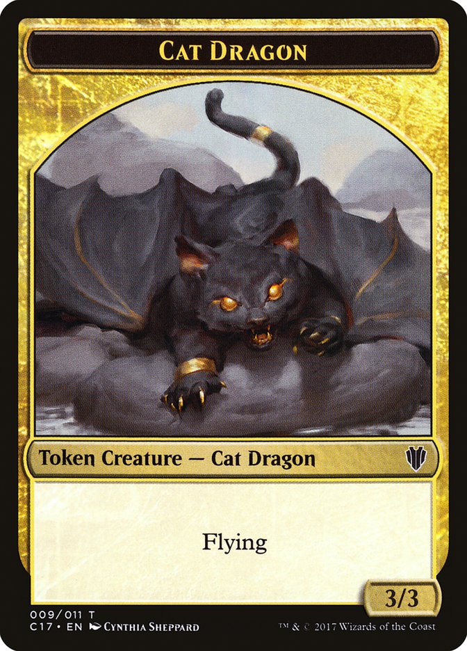 Gold // Cat Dragon Double-Sided Token [Commander 2017 Tokens] | Deep Dive Games St. Marys