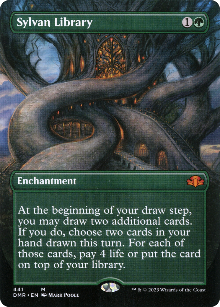 Sylvan Library (Borderless Alternate Art) [Dominaria Remastered] | Deep Dive Games St. Marys