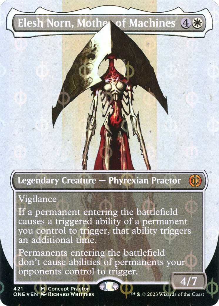 Elesh Norn, Mother of Machines (Borderless Concept Praetors Step-and-Compleat Foil) [Phyrexia: All Will Be One] | Deep Dive Games St. Marys