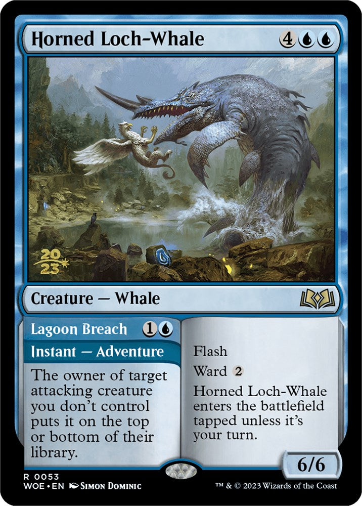 Horned Loch-Whale // Lagoon Breach [Wilds of Eldraine Prerelease Promos] | Deep Dive Games St. Marys