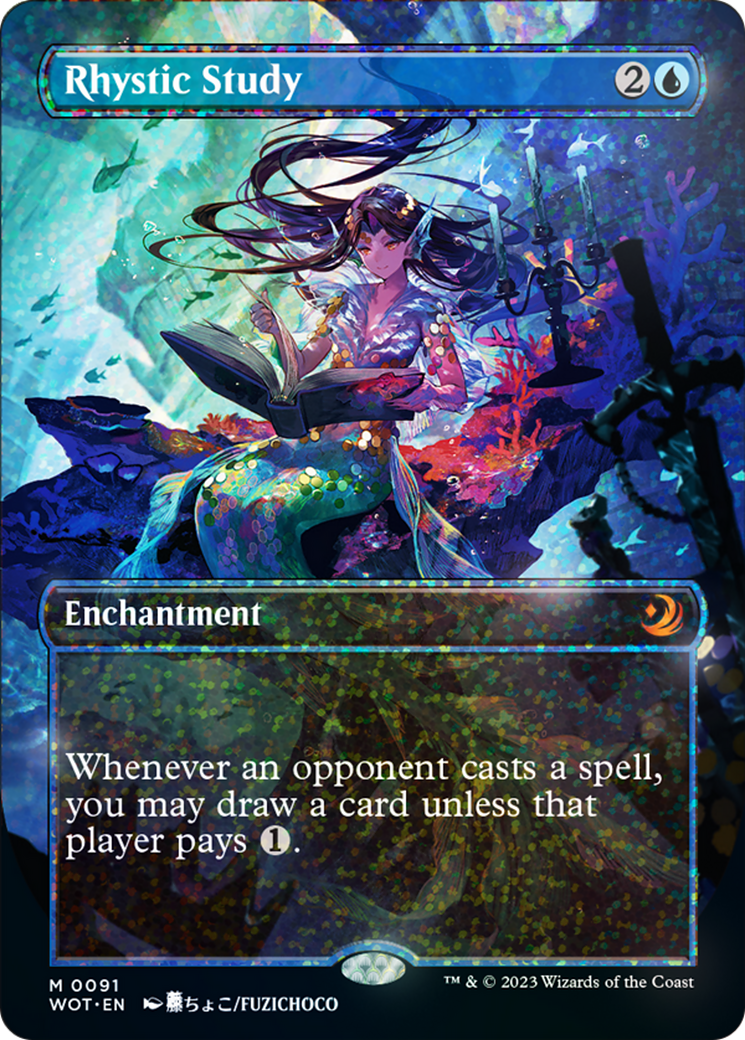 Rhystic Study (Anime Borderless) (Confetti Foil) [Wilds of Eldraine: Enchanting Tales] | Deep Dive Games St. Marys