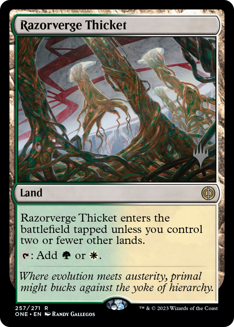 Razorverge Thicket (Promo Pack) [Phyrexia: All Will Be One Promos] | Deep Dive Games St. Marys