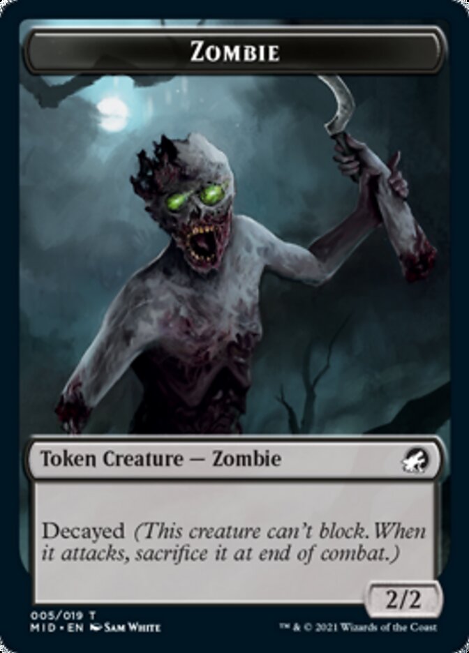 Zombie (005) // Wrenn and Seven Emblem Double-Sided Token [Innistrad: Midnight Hunt Tokens] | Deep Dive Games St. Marys