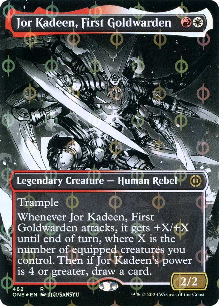 Jor Kadeen, First Goldwarden (Borderless Manga Step-and-Compleat Foil) [Phyrexia: All Will Be One] | Deep Dive Games St. Marys