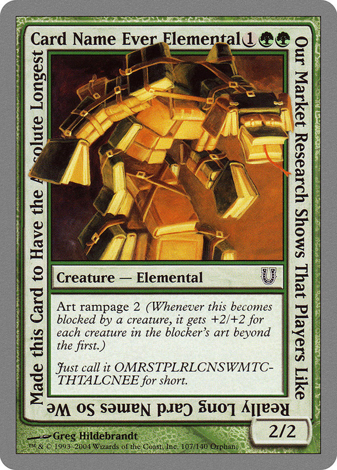 Our Market Research Shows That Players Like Really Long Card Names So We Made this Card to Have the Absolute Longest Card Name Ever Elemental [Unhinged] | Deep Dive Games St. Marys