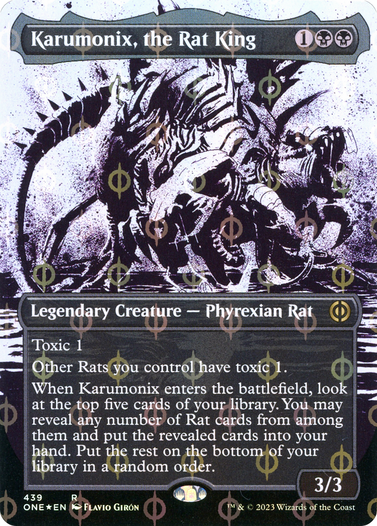 Karumonix, the Rat King (Borderless Ichor Step-and-Compleat Foil) [Phyrexia: All Will Be One] | Deep Dive Games St. Marys