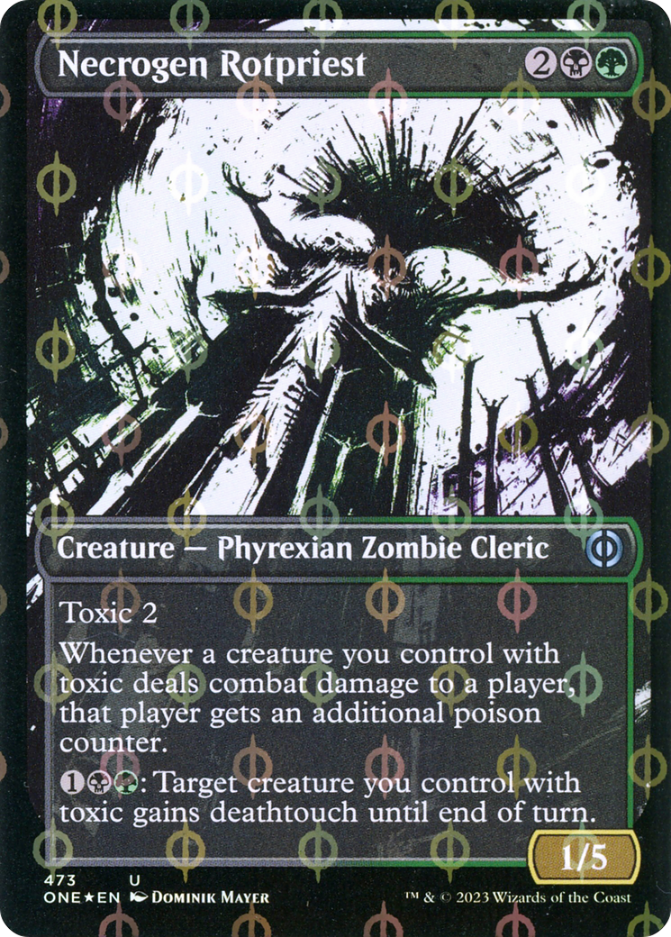 Necrogen Rotpriest (Borderless Ichor Step-and-Compleat Foil) [Phyrexia: All Will Be One] | Deep Dive Games St. Marys