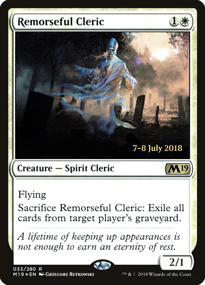 Remorseful Cleric [Core Set 2019 Prerelease Promos] | Deep Dive Games St. Marys