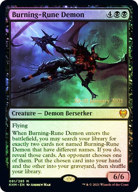 Burning-Rune Demon [Kaldheim Prerelease Promos] | Deep Dive Games St. Marys