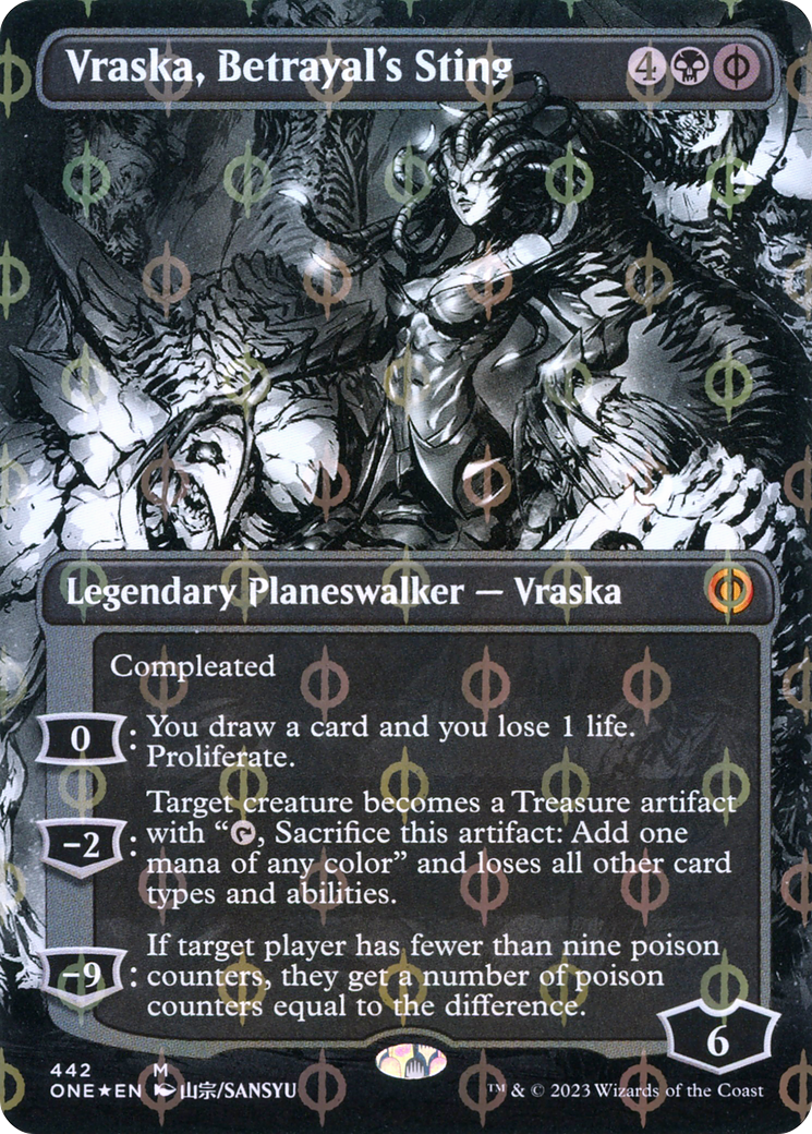 Vraska, Betrayal's Sting (Borderless Manga Step-and-Compleat Foil) [Phyrexia: All Will Be One] | Deep Dive Games St. Marys