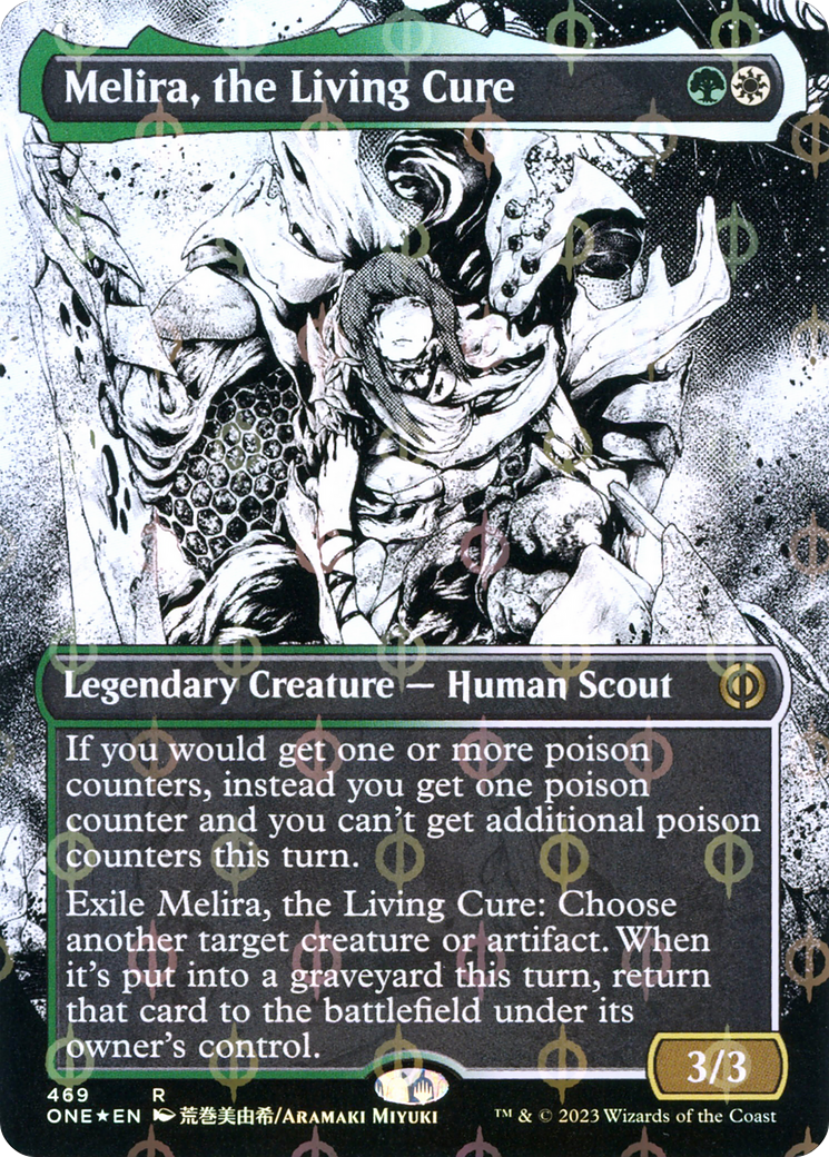 Melira, the Living Cure (Borderless Manga Step-and-Compleat Foil) [Phyrexia: All Will Be One] | Deep Dive Games St. Marys