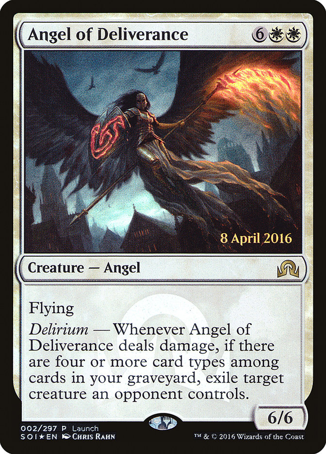 Angel of Deliverance (Prerelease) [Shadows over Innistrad Promos] | Deep Dive Games St. Marys