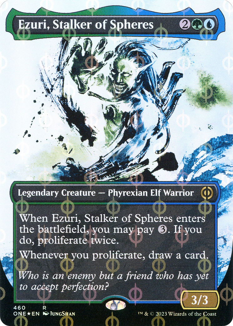 Ezuri, Stalker of Spheres (Borderless Ichor Step-and-Compleat Foil) [Phyrexia: All Will Be One] | Deep Dive Games St. Marys