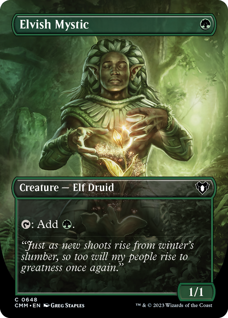 Elvish Mystic (Borderless Alternate Art) [Commander Masters] | Deep Dive Games St. Marys