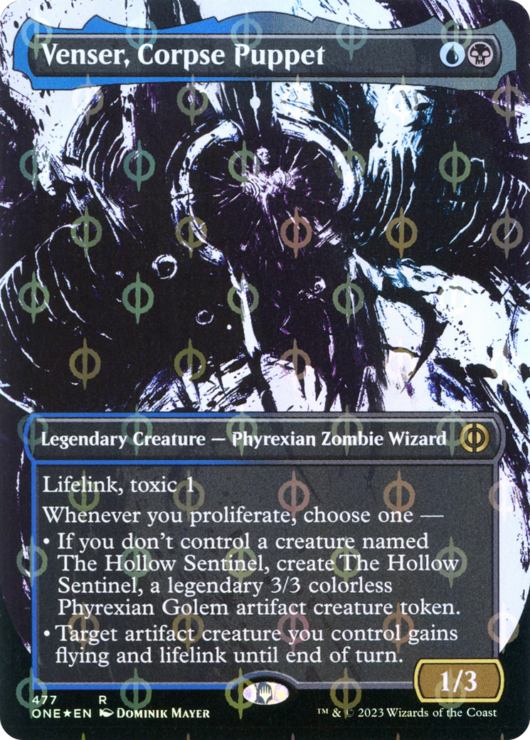 Venser, Corpse Puppet (Borderless Ichor Step-and-Compleat Foil) [Phyrexia: All Will Be One] | Deep Dive Games St. Marys