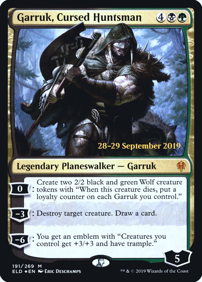 Garruk, Cursed Huntsman [Throne of Eldraine Prerelease Promos] | Deep Dive Games St. Marys