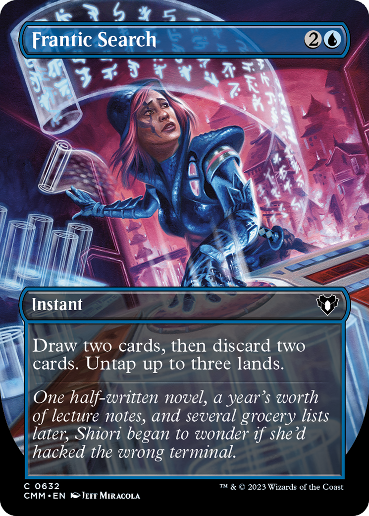 Frantic Search (Borderless Alternate Art) [Commander Masters] | Deep Dive Games St. Marys