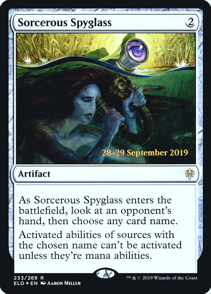 Sorcerous Spyglass [Throne of Eldraine Prerelease Promos] | Deep Dive Games St. Marys