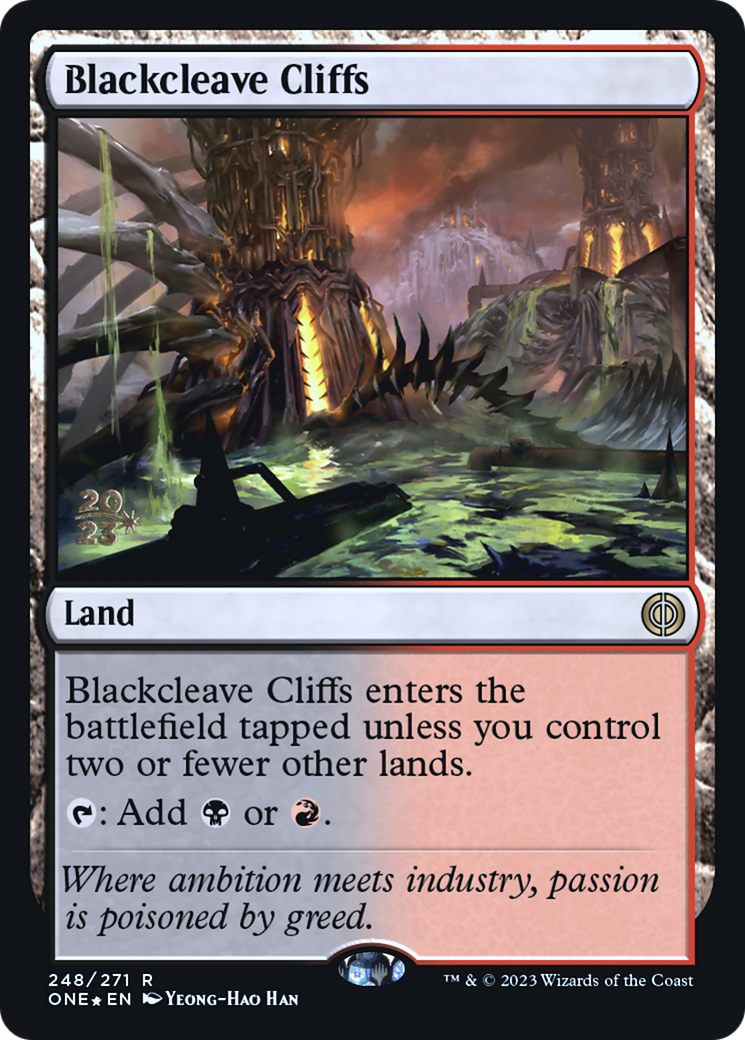 Blackcleave Cliffs [Phyrexia: All Will Be One Prerelease Promos] | Deep Dive Games St. Marys