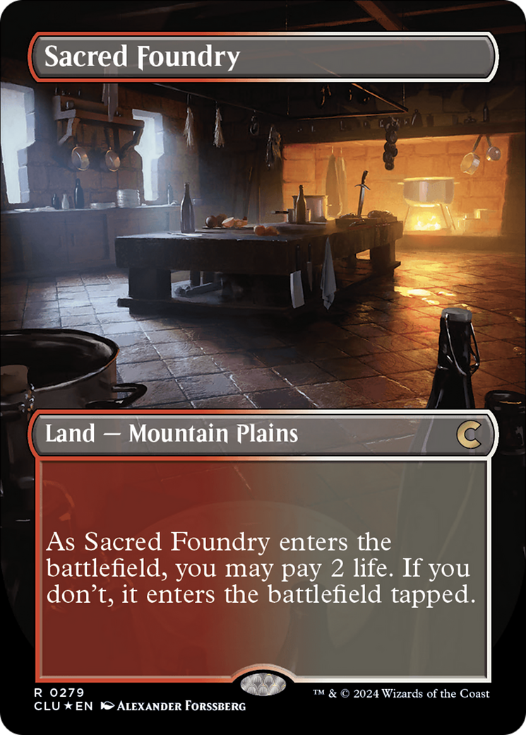 Sacred Foundry (Borderless) [Ravnica: Clue Edition] | Deep Dive Games St. Marys