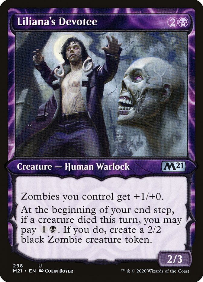 Liliana's Devotee (Showcase) [Core Set 2021] | Deep Dive Games St. Marys