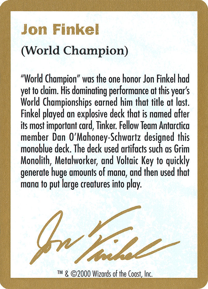 Jon Finkel Bio [World Championship Decks 2000] | Deep Dive Games St. Marys